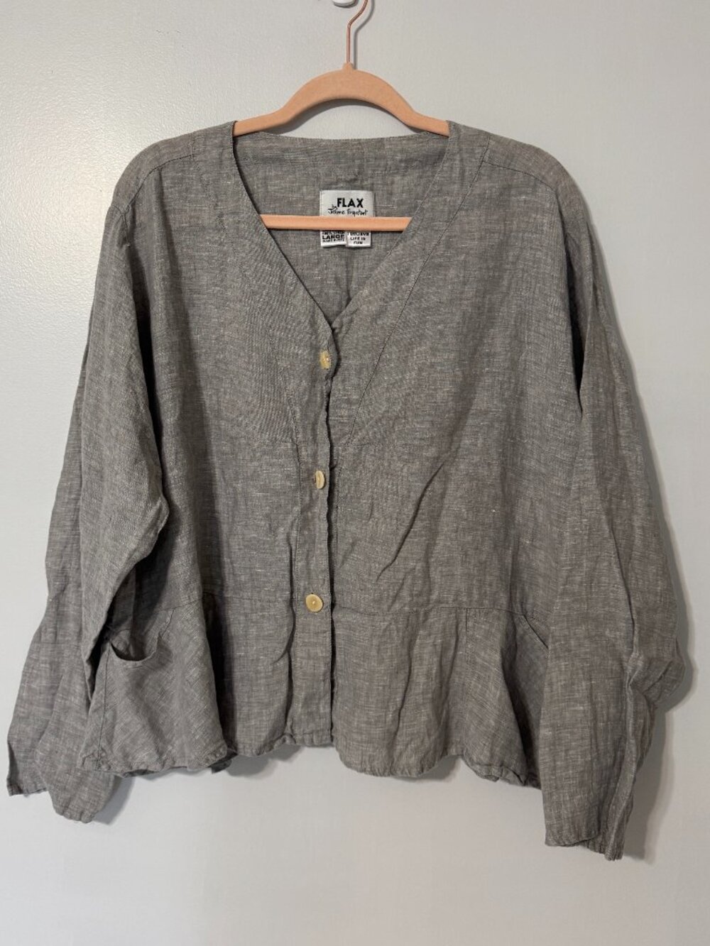 FLAX BY JEANNE ENGLEHART Vintage Linen Cropped Peplum Jacket